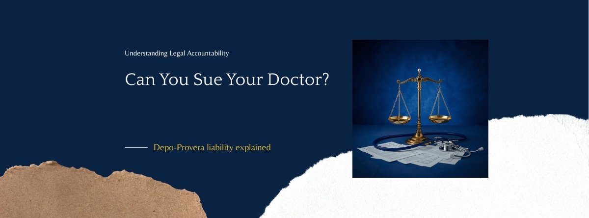 Can I sue my doctor for prescribing Depo-Provera showing scales of justice and legal accountability between Pfizer pharmaceutical company and prescribing physician