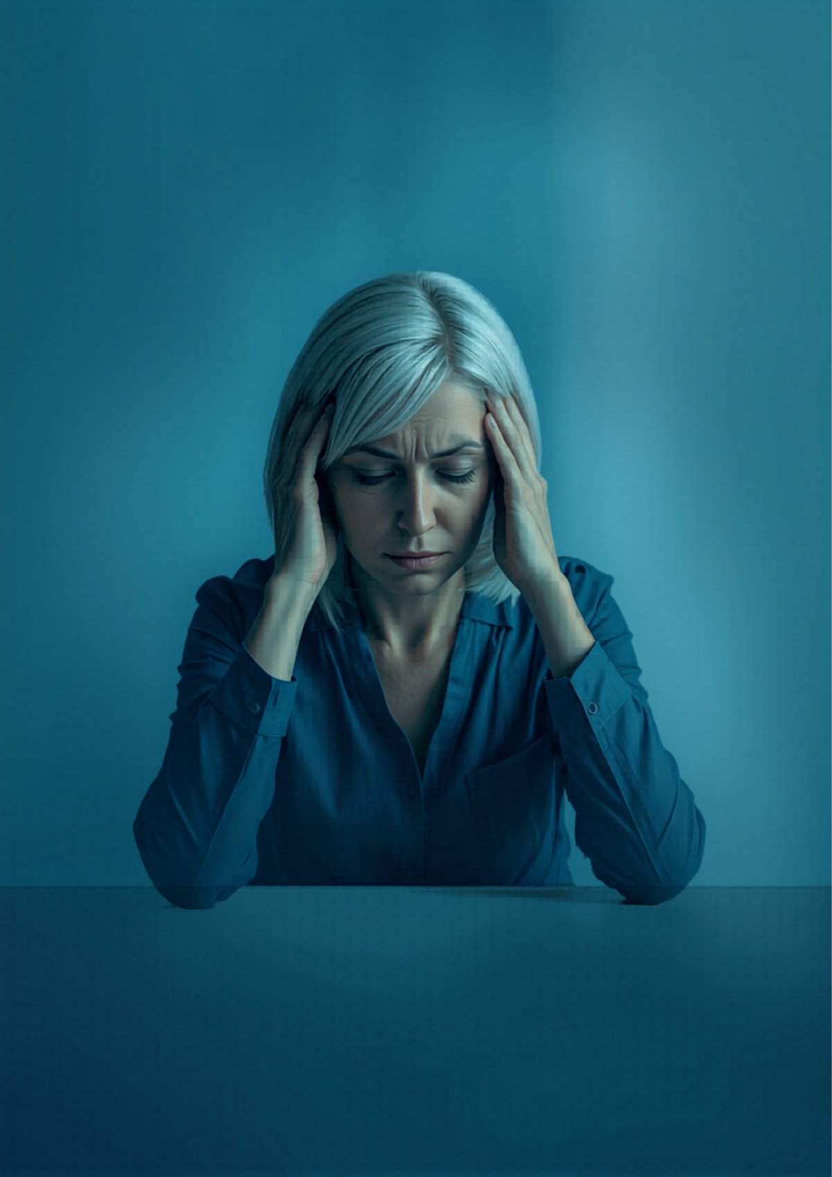 Woman experiencing cognitive symptoms and brain fog from meningioma linked to Depo-Provera use, including memory loss and headaches