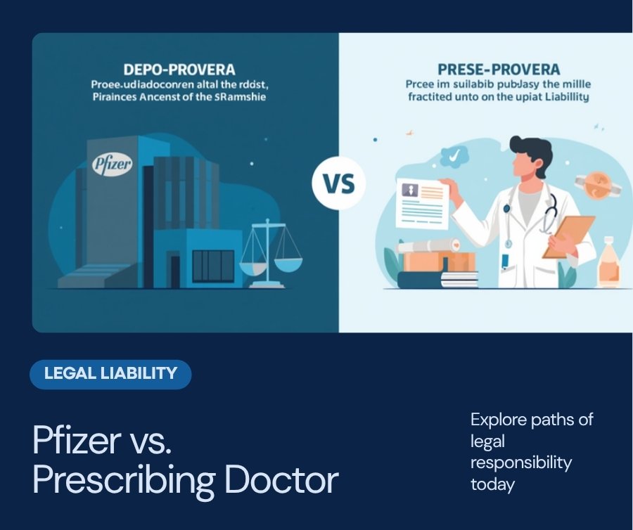 Depo-Provera liability comparison diagram showing the difference between Pfizer pharmaceutical company products liability and prescribing doctor medical negligence legal claims