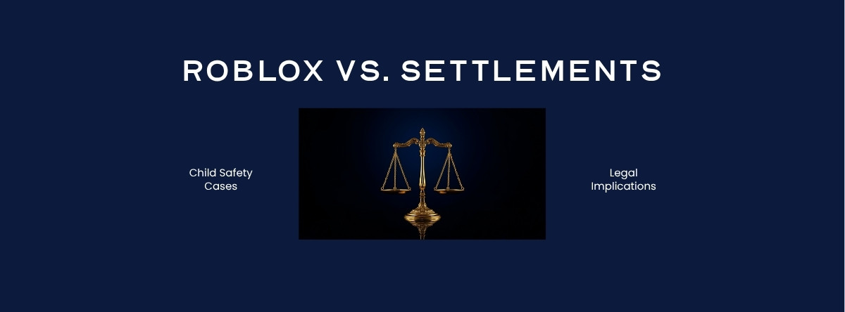 Roblox Lawsuit Settlement Comparison — scales of justice against financial data