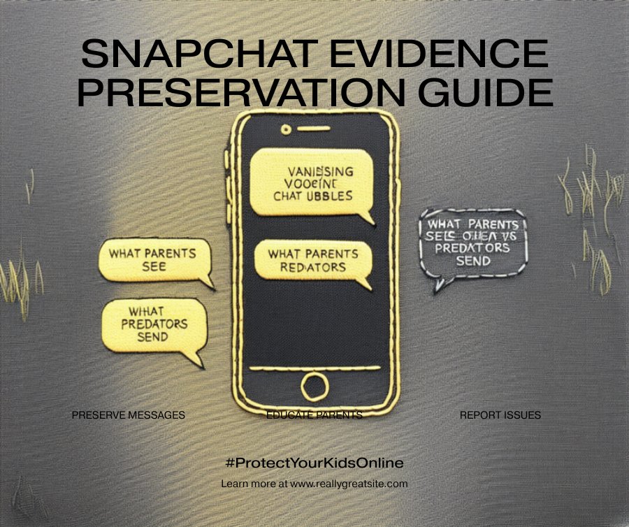 Snapchat evidence preservation checklist showing steps to document screenshots usernames and report to authorities before disappearing messages are deleted from servers