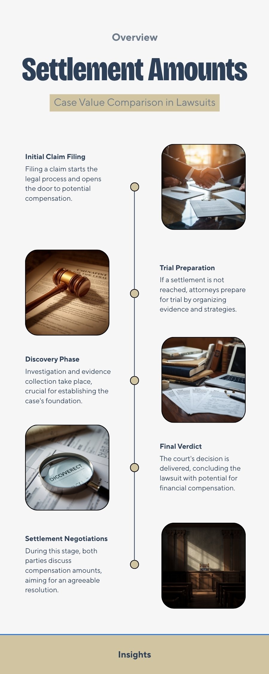 Talcum powder lawsuit settlement amounts breakdown infographic showing individual case value ranges from ovarian cancer and mesothelioma claims against Johnson and Johnson based on injury severity duration of use and case factors